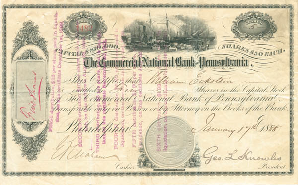 Commercial National Bank of Pennsylvania - Stock Certificate